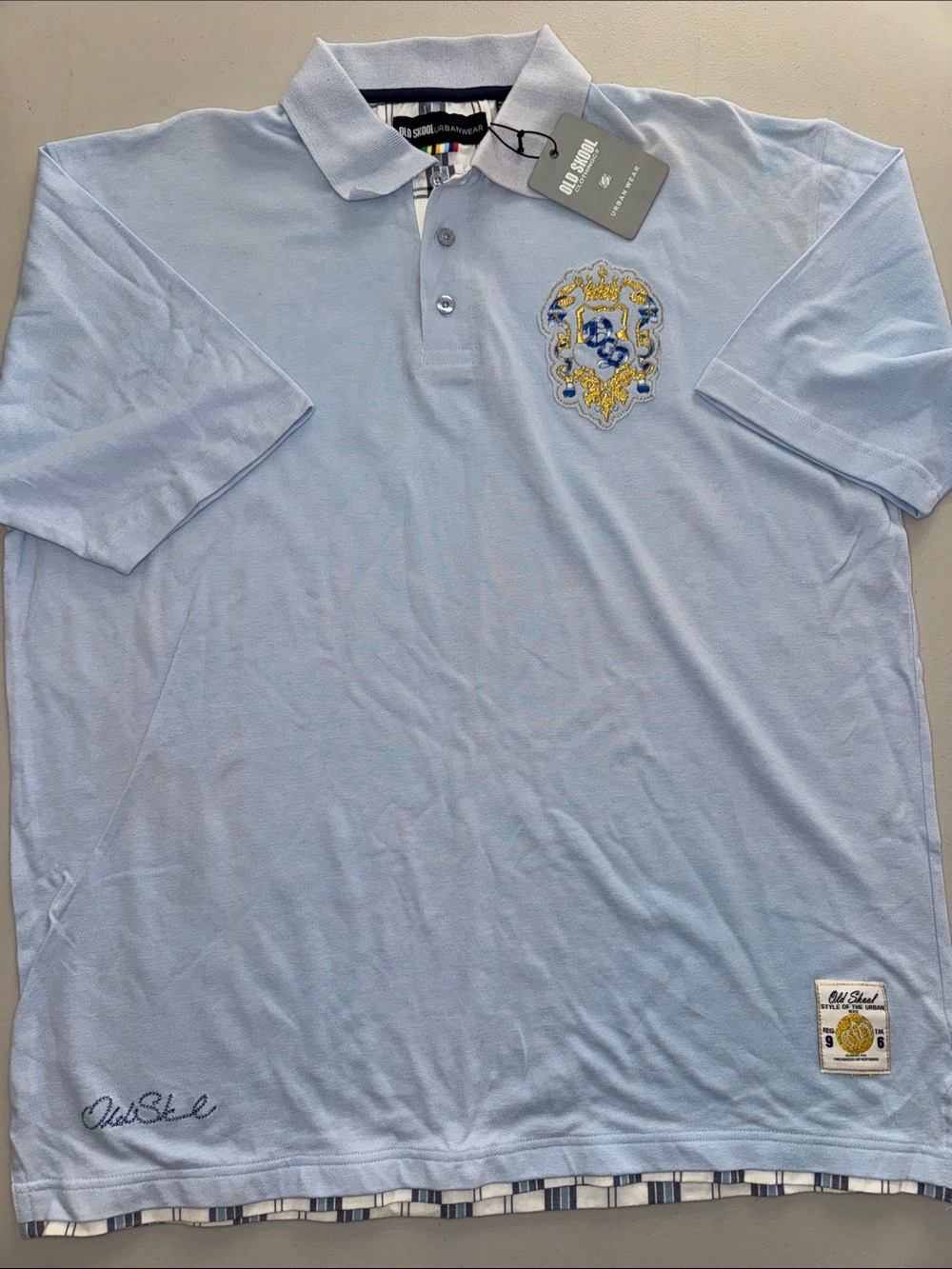 OLD SKOOL Light Blue Polo Shirt with Embroidered Crest